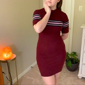 Ribbed bodycon mock neck dress